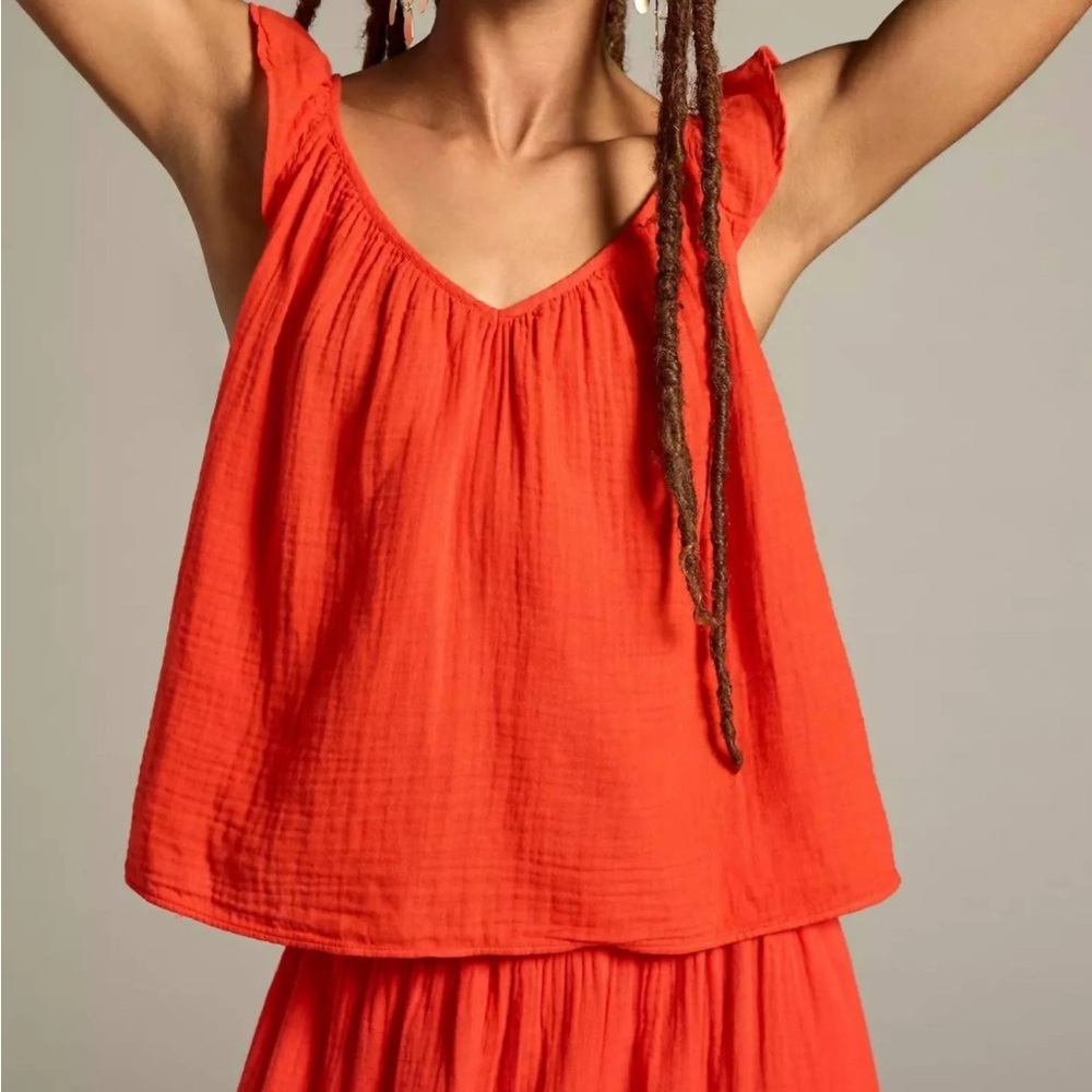 Velvet by Graham and Spencer Annette cotton gauze ruffle top size xs orange